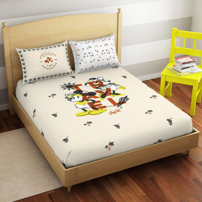 SPACES Disney Mickey Mouse Bedsheet Set with 2 Pillow Covers (228 x 274 cm) – Whisper White