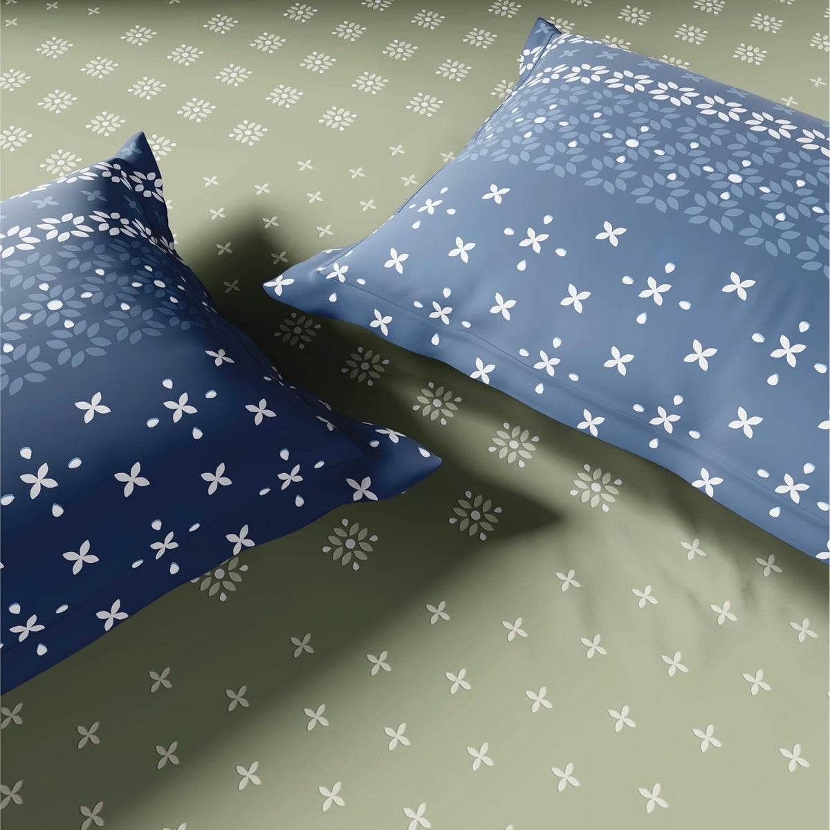 SPACES Lippan 100% Cotton 210 TC Large King Bedsheet with 2 Pillow Covers (108 x 108 Inches) – Light Green