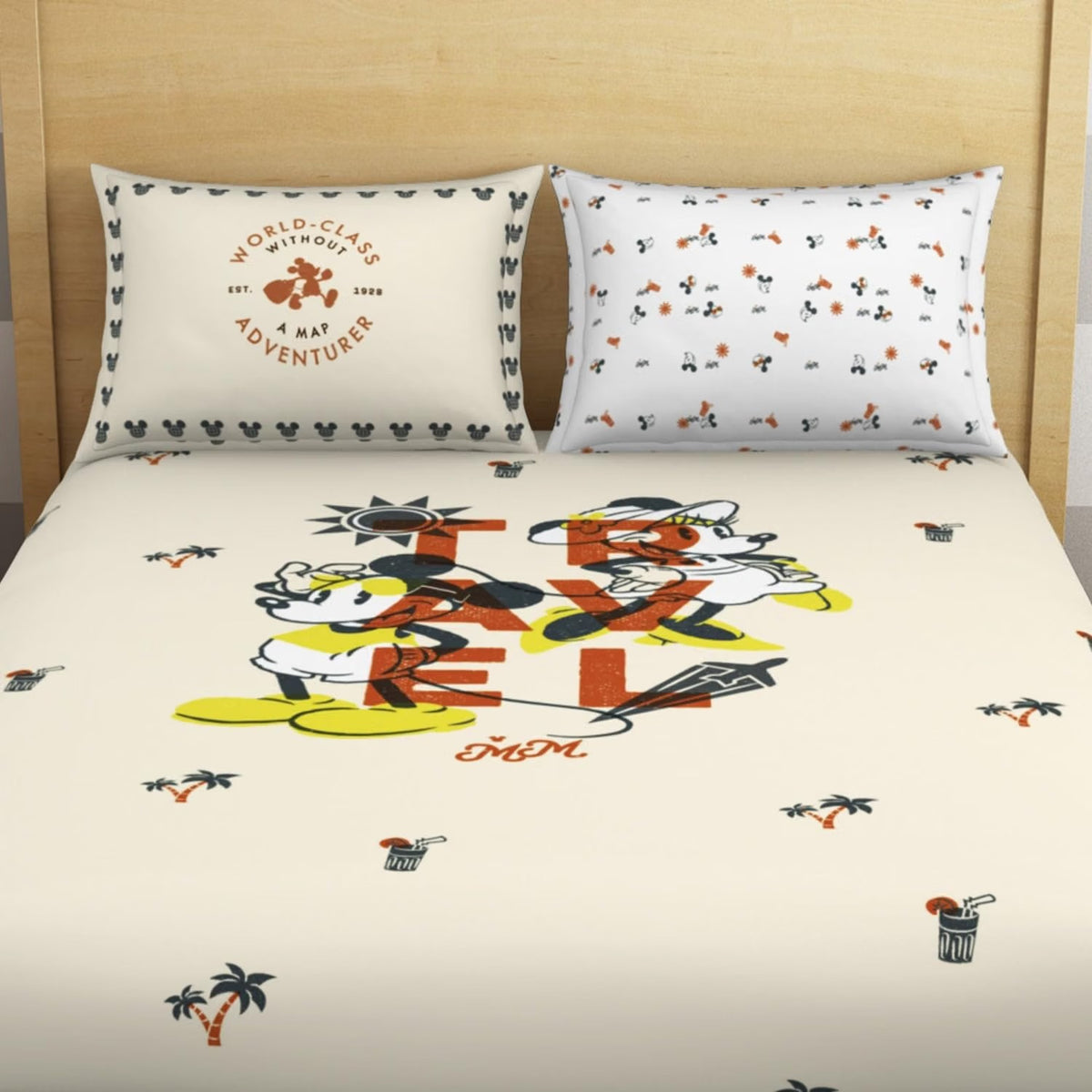SPACES Disney Mickey Mouse Bedsheet Set with 2 Pillow Covers (228 x 274 cm) – Whisper White