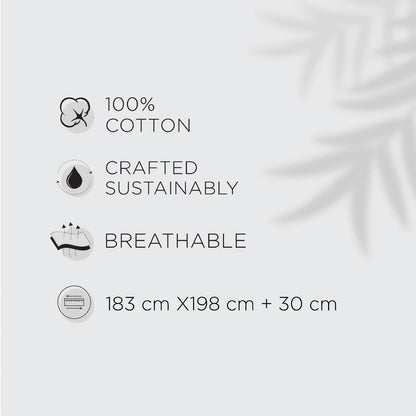 SPACES Calm Living Floral Fitted King Bedsheet Set 2 Pillow Covers (183cm x 198cm + 30cm Drop) – Beige