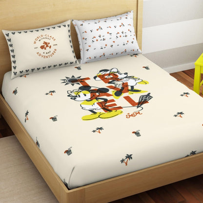 SPACES Disney Mickey Mouse Bedsheet Set with 2 Pillow Covers (228 x 274 cm) – Whisper White