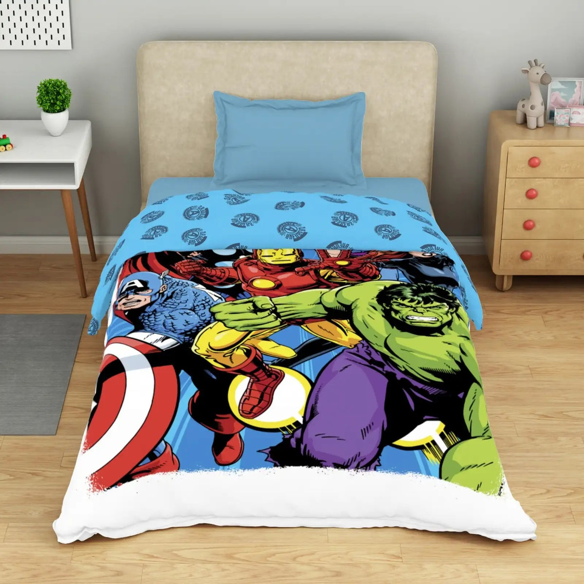 SPACES Marvel Avengers 100% Cotton Kids Single Comforter (152 cm x 228 cm) – Dark Blue