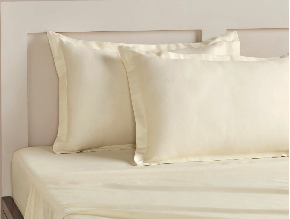 SPACES Aven Solid 100% Cotton 210 TC Large Fitted Bedsheet Set with 2 Pillow Covers (108 x 108 Inches)