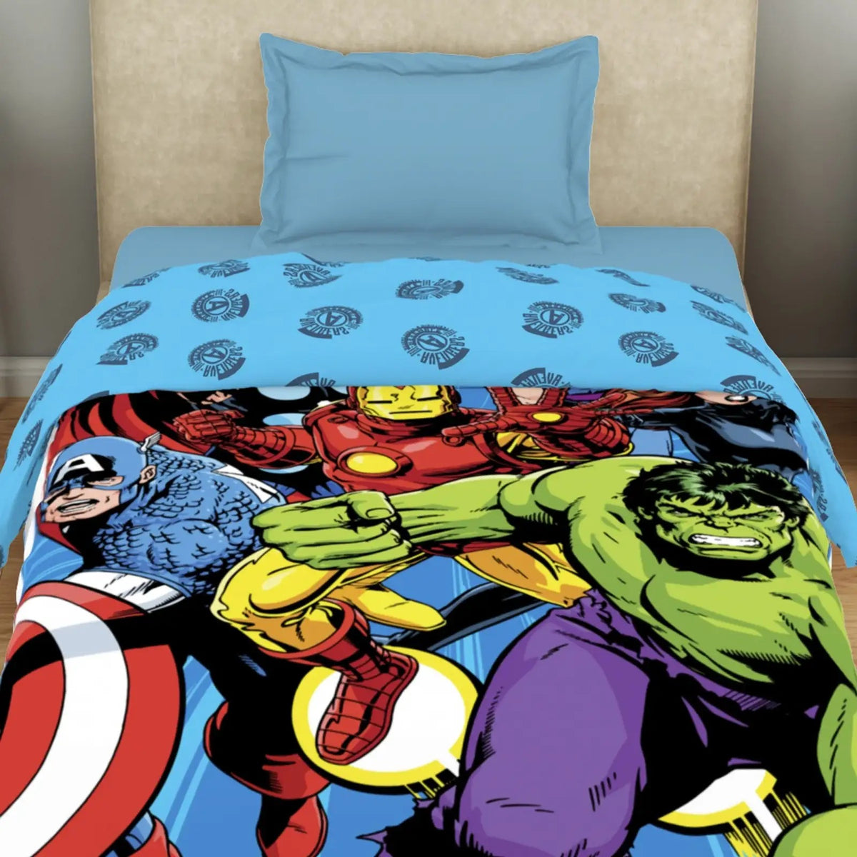 SPACES Marvel Avengers 100% Cotton Kids Single Comforter (152 cm x 228 cm) – Dark Blue