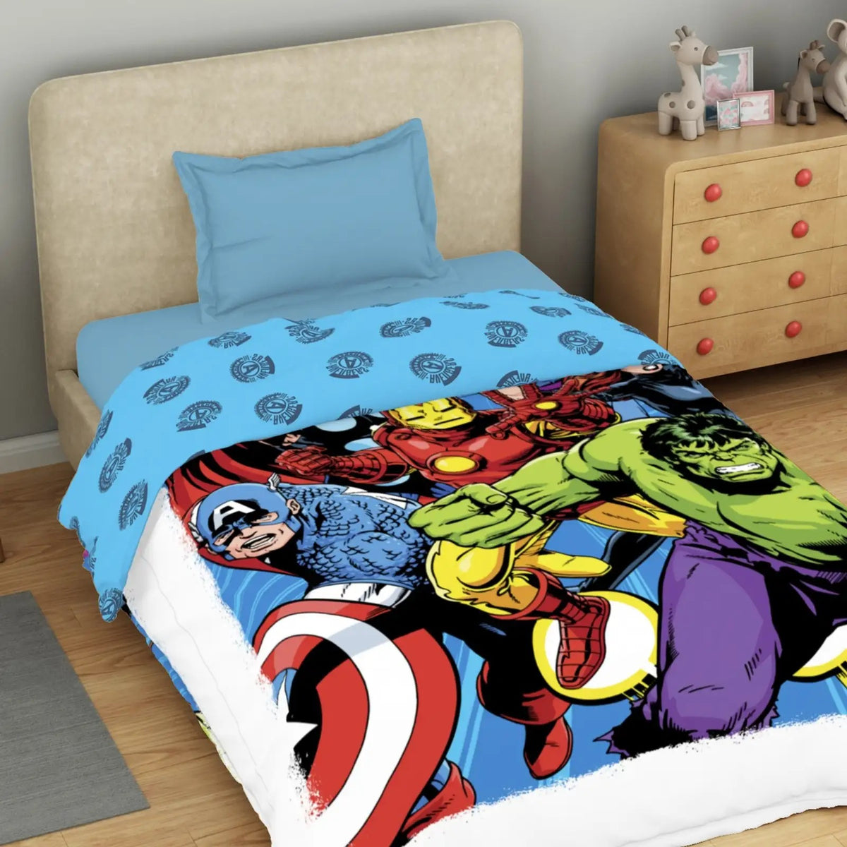 SPACES Marvel Avengers 100% Cotton Kids Single Comforter (152 cm x 228 cm) – Dark Blue