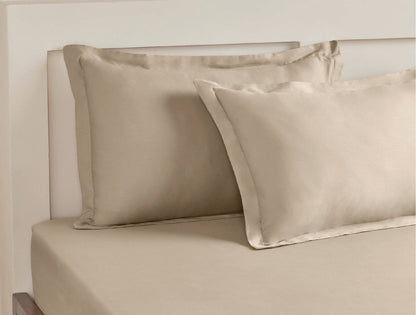 SPACES Aven Solid 100% Cotton 210 TC Large Fitted Bedsheet Set with 2 Pillow Covers (108 x 108 Inches)