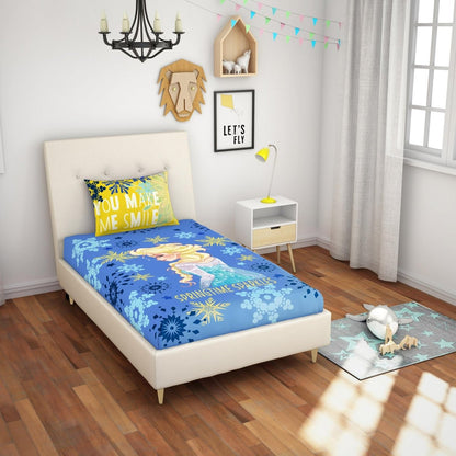 SPACES Disney Frozen Elsa Single Bedsheet Set | Blue-Yellow