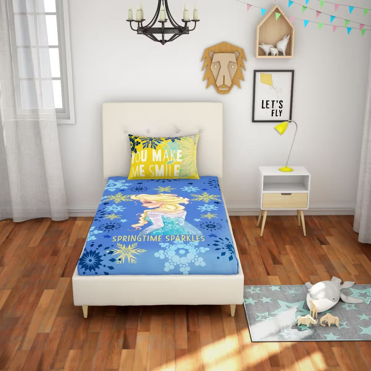 SPACES Disney Frozen Elsa Single Bedsheet Set | Blue-Yellow