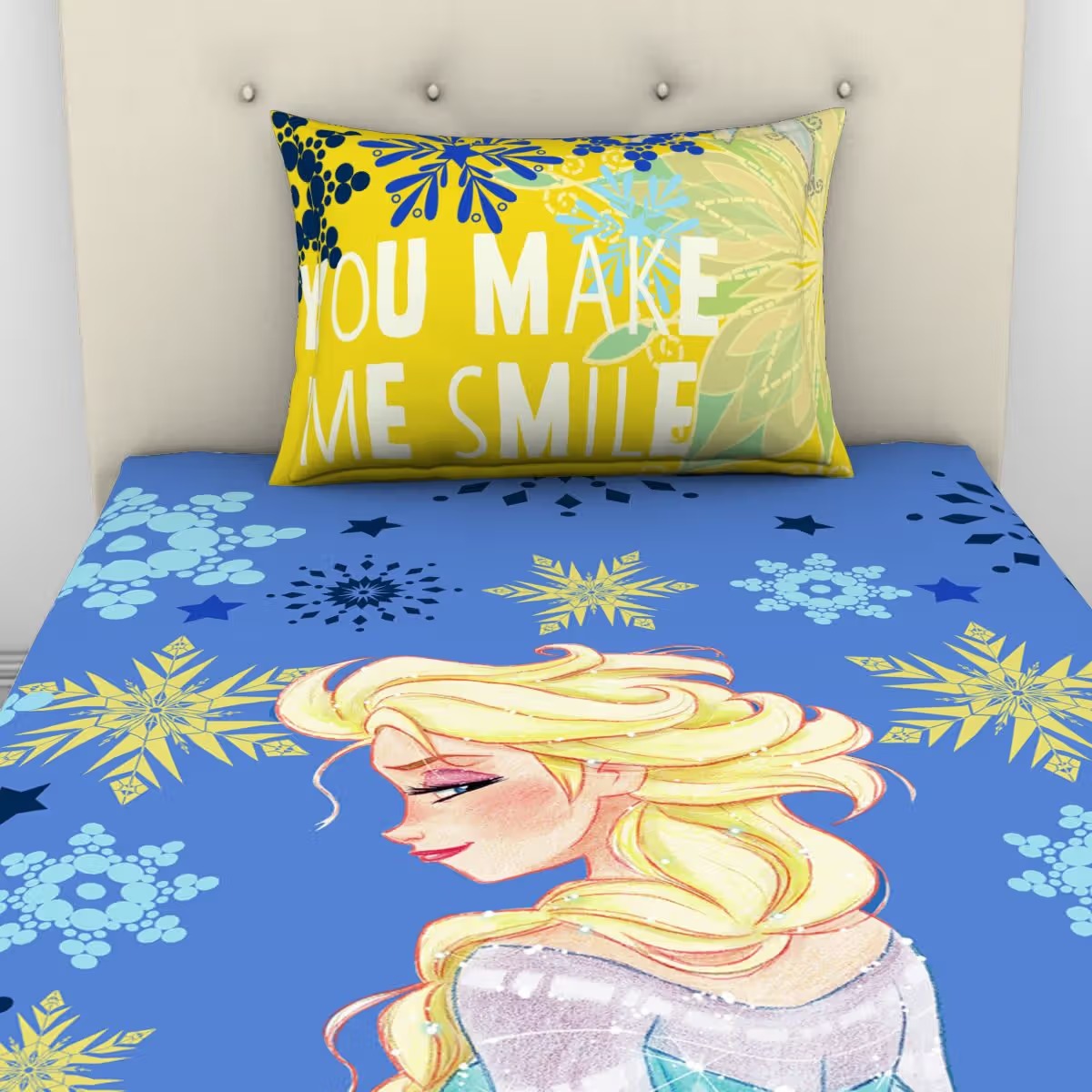 SPACES Disney Frozen Elsa Single Bedsheet Set | Blue-Yellow