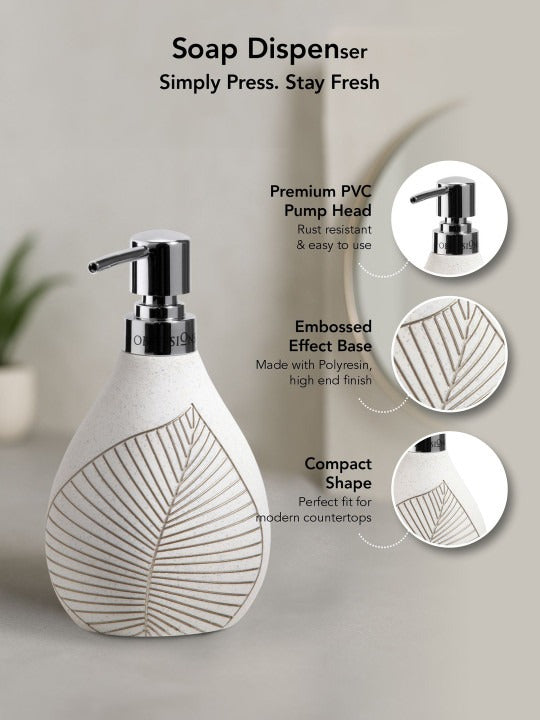 Obsessions 3-Piece Polyresin Bathroom Accessory Set – Embossed White Leaf