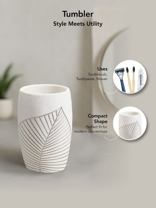 Obsessions 3-Piece Polyresin Bathroom Accessory Set – Embossed White Leaf