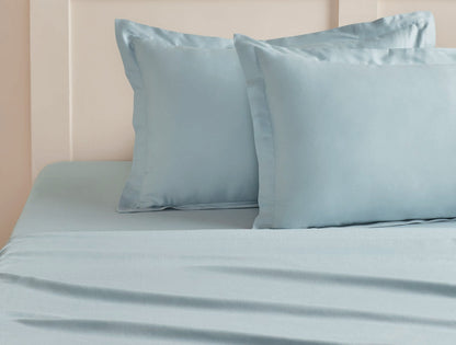 SPACES Aven Solid 100% Cotton 210 TC Large Fitted Bedsheet Set with 2 Pillow Covers (108 x 108 Inches)