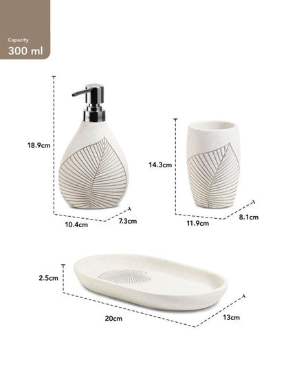 Obsessions 3-Piece Polyresin Bathroom Accessory Set – Embossed White Leaf
