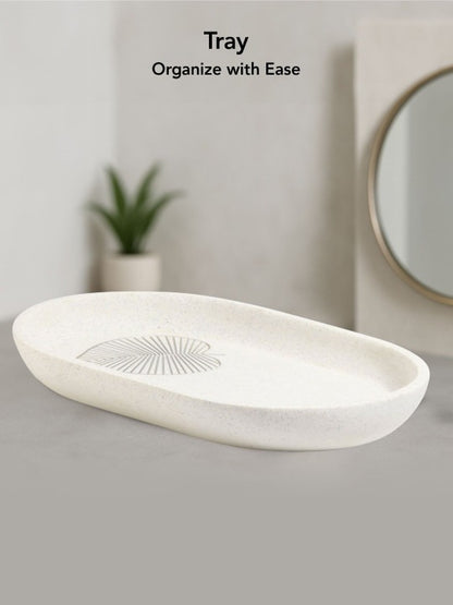 Obsessions 3-Piece Polyresin Bathroom Accessory Set – Embossed White Leaf
