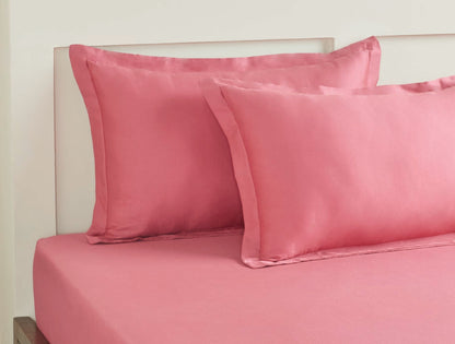 SPACES Aven Solid 100% Cotton 210 TC Large Fitted Bedsheet Set with 2 Pillow Covers (108 x 108 Inches)