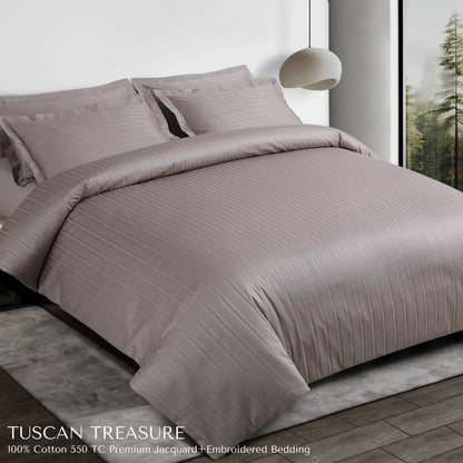 Malako Tuscan Treasure Striped Jacquard 100% Cotton King Bedsheet Set – Taupe