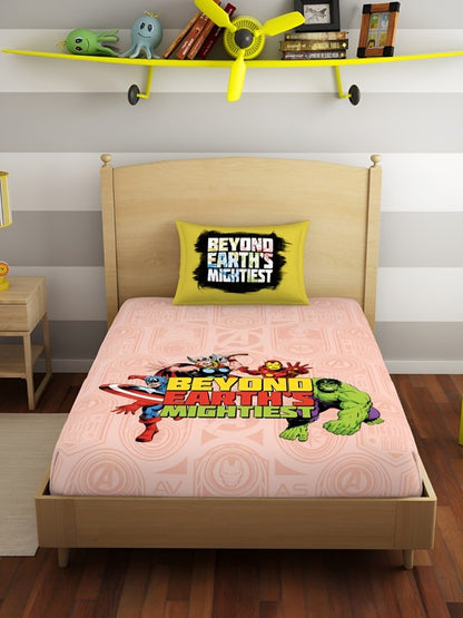 SPACES Marvel Avengers Cotton Kids Single Bedsheet Set with Pillow Cover (60 x 88 in) – Tropical Peach