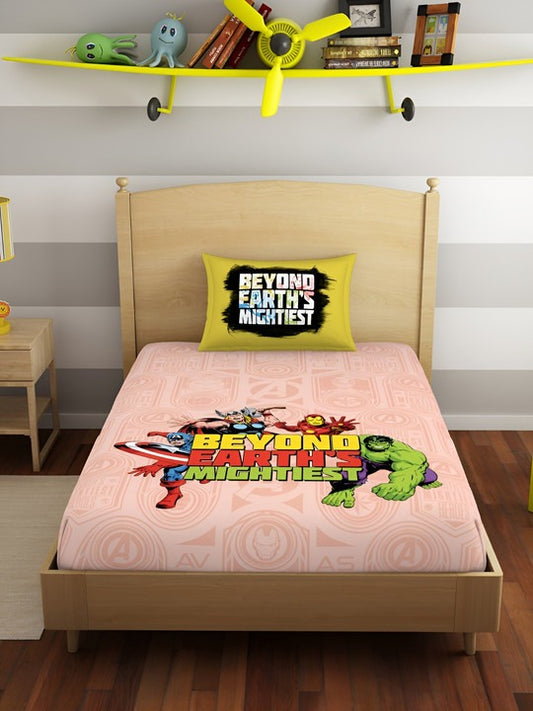 SPACES Marvel Avengers Cotton Kids Single Bedsheet Set with Pillow Cover (60 x 88 in) – Tropical Peach