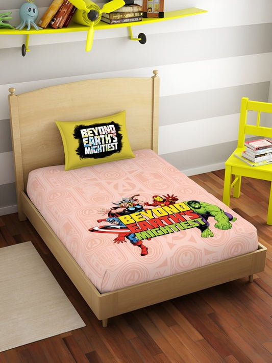 SPACES Marvel Avengers Cotton Kids Single Bedsheet Set with Pillow Cover (60 x 88 in) – Tropical Peach