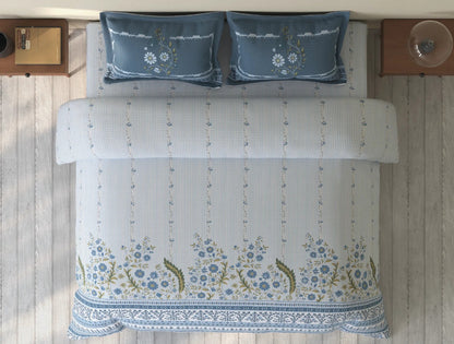 SPACES Rio Light Blue Floral 100% Cotton Double Bedsheet Set with 2 Pillow Covers