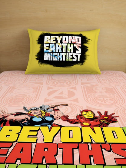 SPACES Marvel Avengers Cotton Kids Single Bedsheet Set with Pillow Cover (60 x 88 in) – Tropical Peach