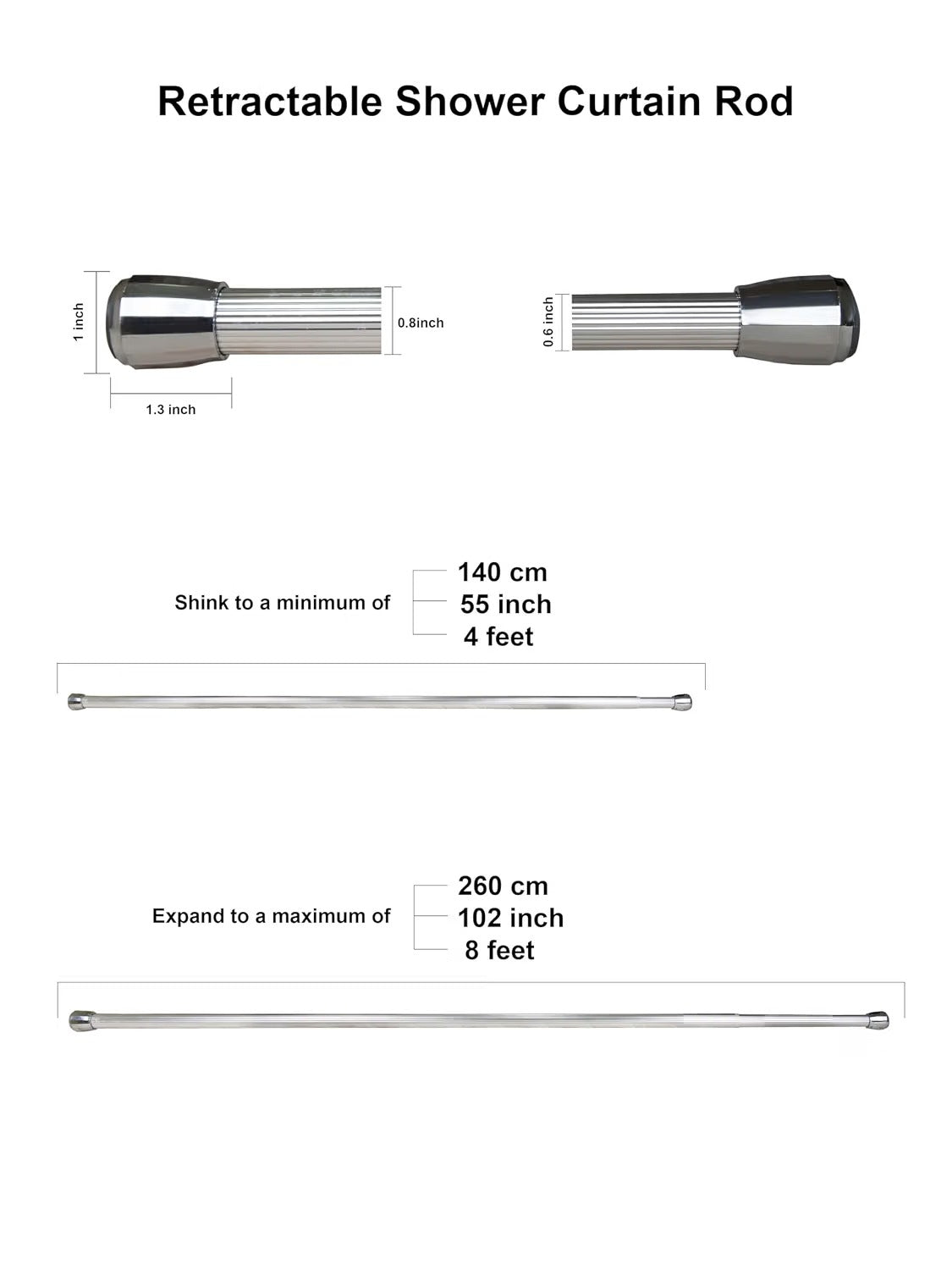 Obsessions Retractable Tension Shower Curtain Rod (4 & 8 Feet)