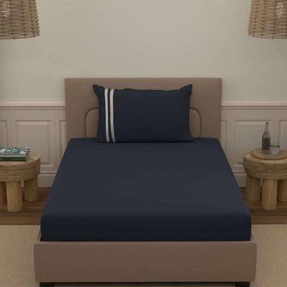 Atoz Home Decor 250 TC Tranquil Cotton Bedsheet Set with Striped Trim