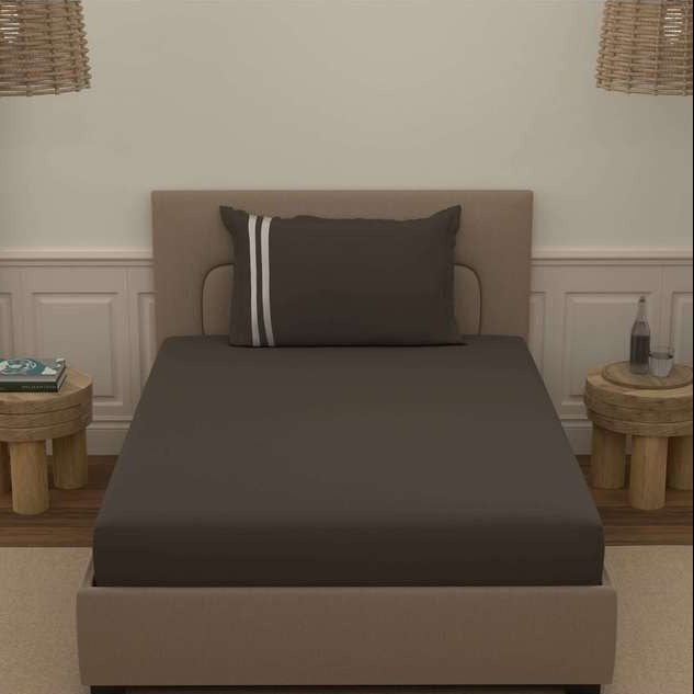 Atoz Home Decor 250 TC Tranquil Cotton Bedsheet Set with Striped Trim