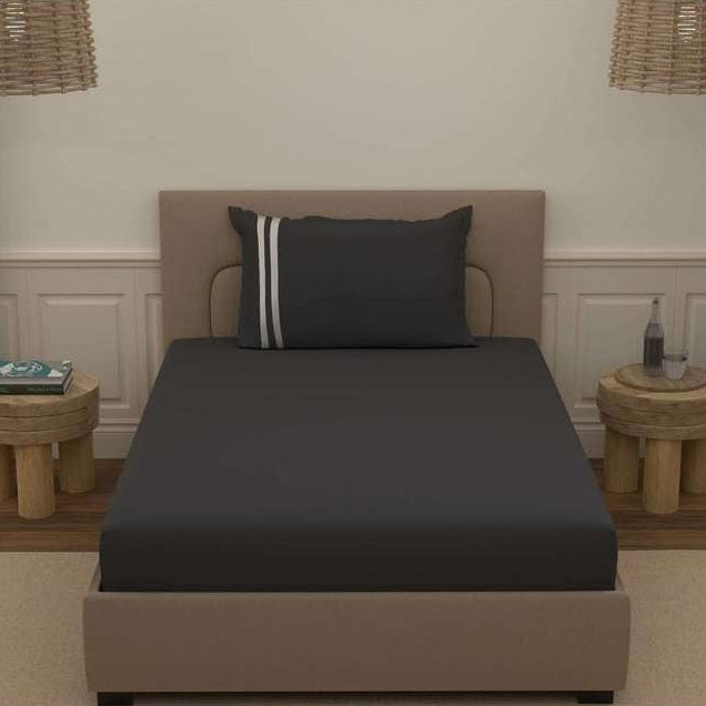 Atoz Home Decor 250 TC Tranquil Cotton Bedsheet Set with Striped Trim