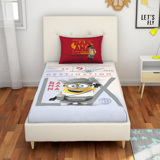 SPACES Minions 2-Piece Digital Print Kids Single Bedsheet Set with Pillow Cover (152 cm x 224 cm)