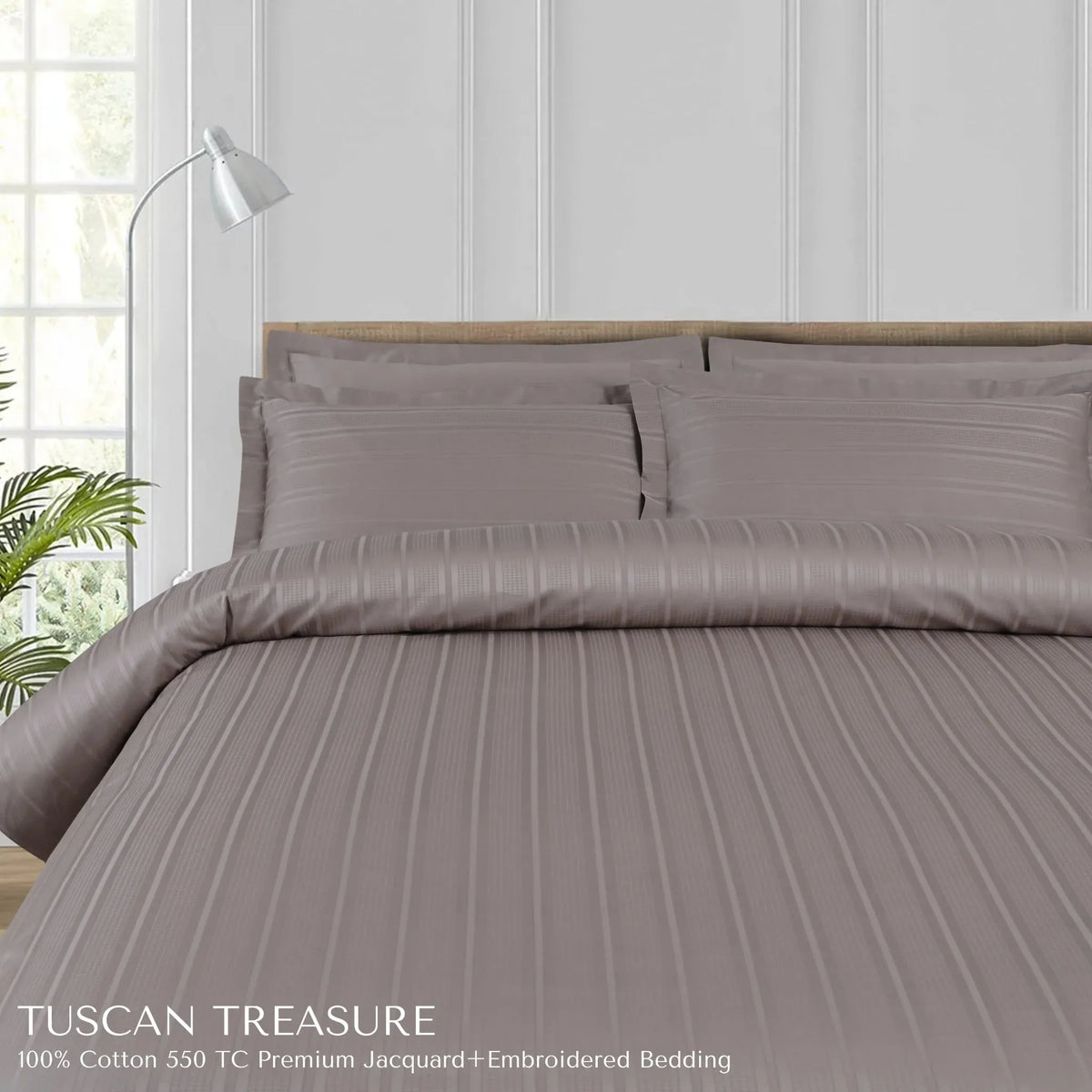 Malako Tuscan Treasure Striped Jacquard 100% Cotton King Bedsheet Set – Taupe