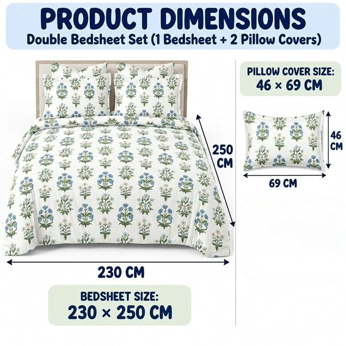 Delta Ziva Floral Double Bedsheet Set with 2 Pillow Covers (230x250 )cm .