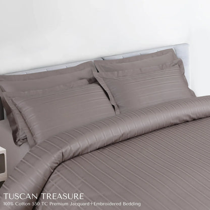 Malako Tuscan Treasure Striped Jacquard 100% Cotton King Bedsheet Set – Taupe