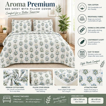 Delta Ziva Floral Double Bedsheet Set with 2 Pillow Covers (230x250 )cm .
