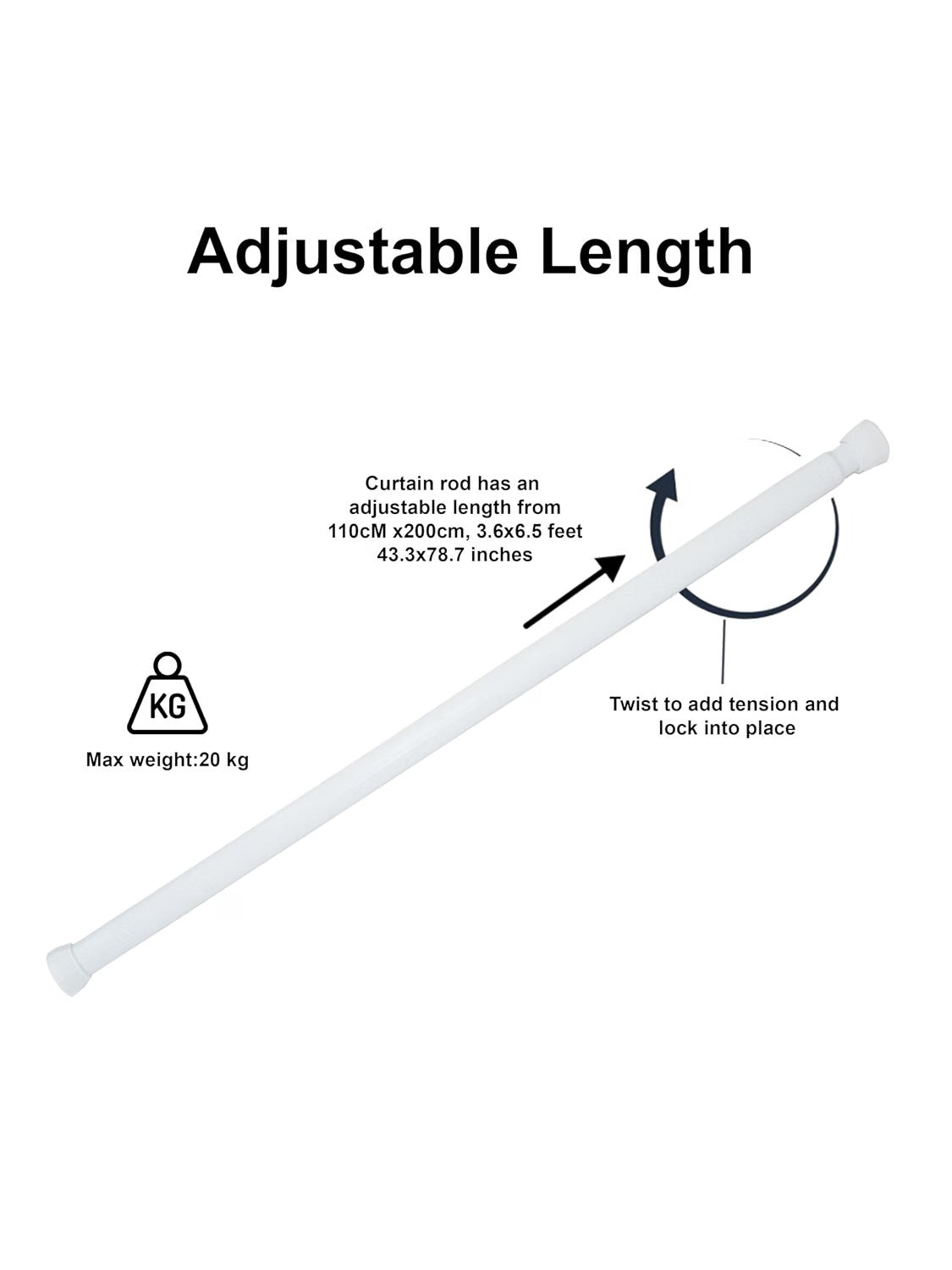 Obsessions Retractable Tension Shower Curtain Rod (4 & 8 Feet)