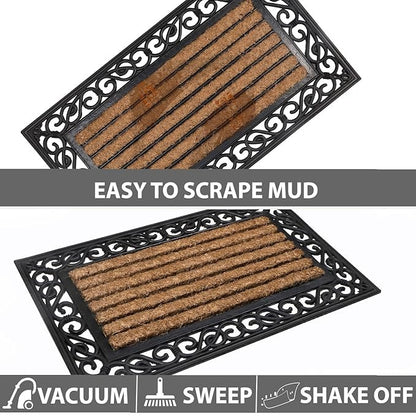 AtoZ Home Decor Coir & Rubber Designer Border Doormat (45x75 cm, Light Brown)