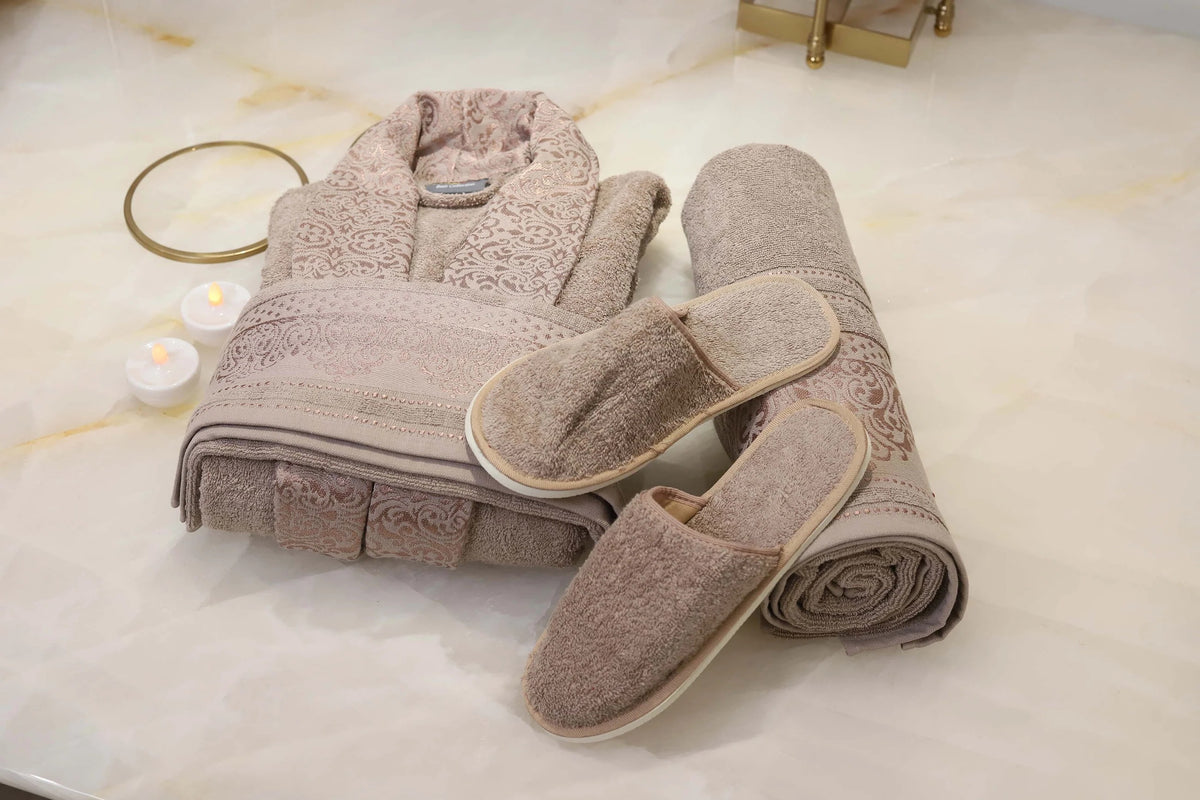 Metropolis Luxury 100% Cotton Couple Bathrobe Set with Slippers
