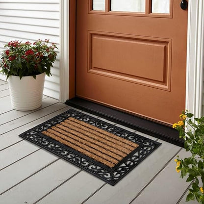 AtoZ Home Decor Coir & Rubber Designer Border Doormat (45x75 cm, Light Brown)