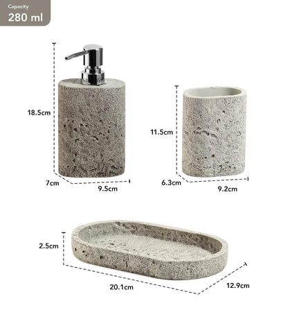 Obsessions 3-Piece Polyresin Bath Accessory Set | Grey Stone Finish