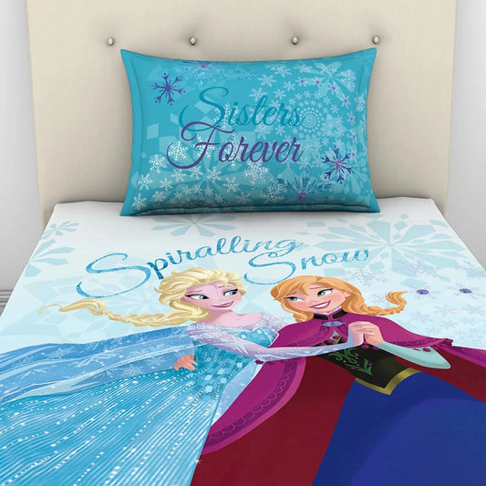 SPACES Kids Disney Frozen Elsa & Anna Single Bedsheet Set | Blue