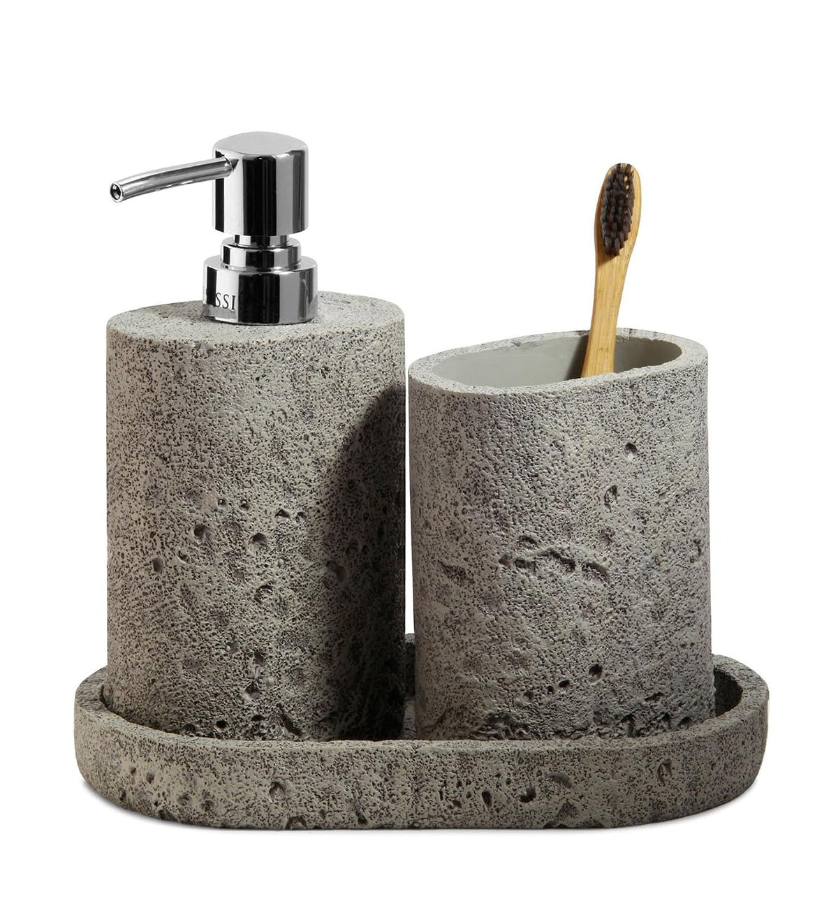 Obsessions 3-Piece Polyresin Bath Accessory Set | Grey Stone Finish