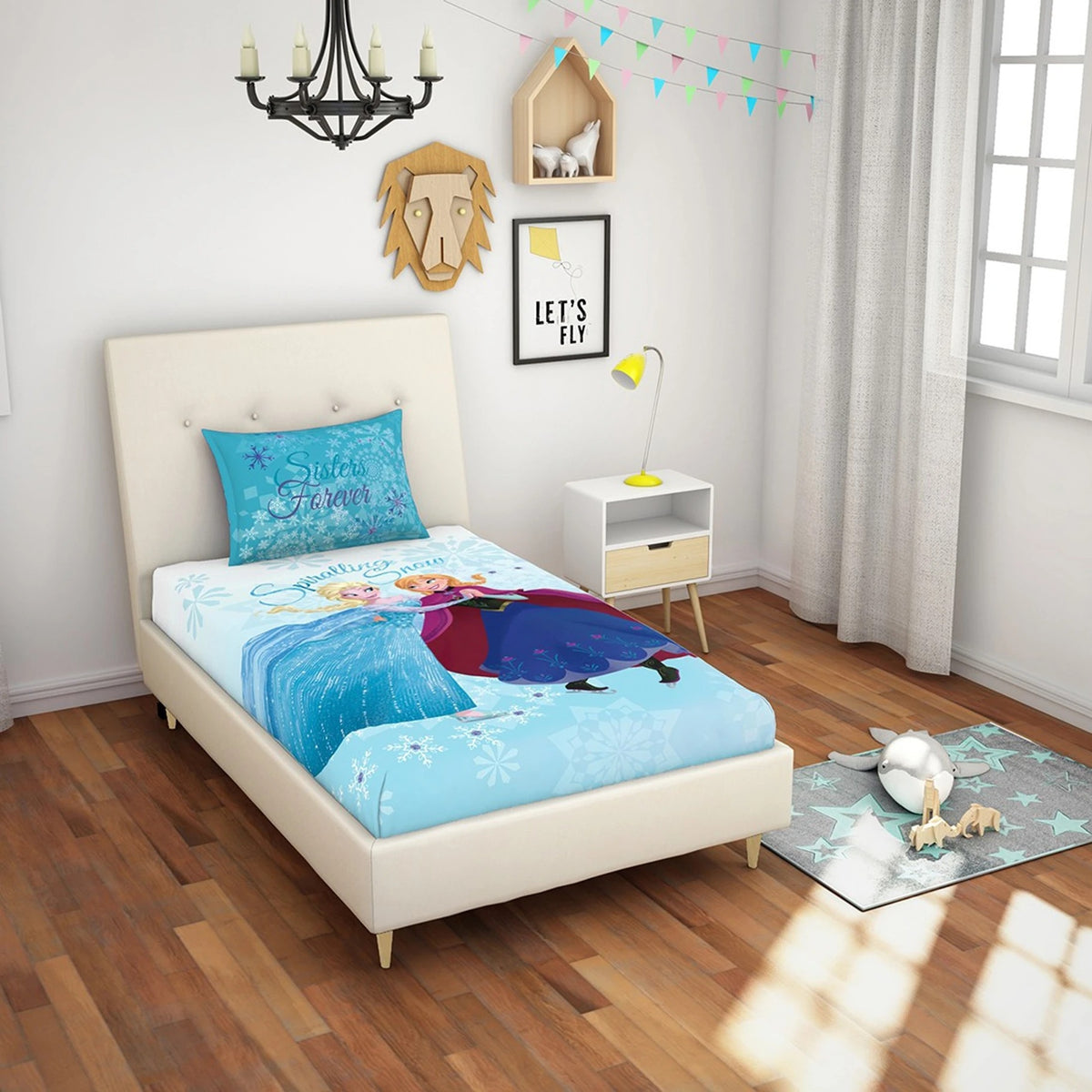 SPACES Kids Disney Frozen Elsa & Anna Single Bedsheet Set | Blue