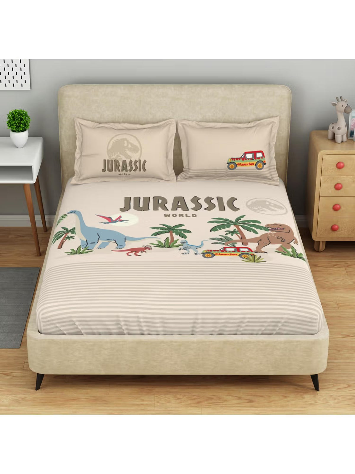 SPACES Kids Jurassic World Super King Bedsheet Set | 100% Cotton