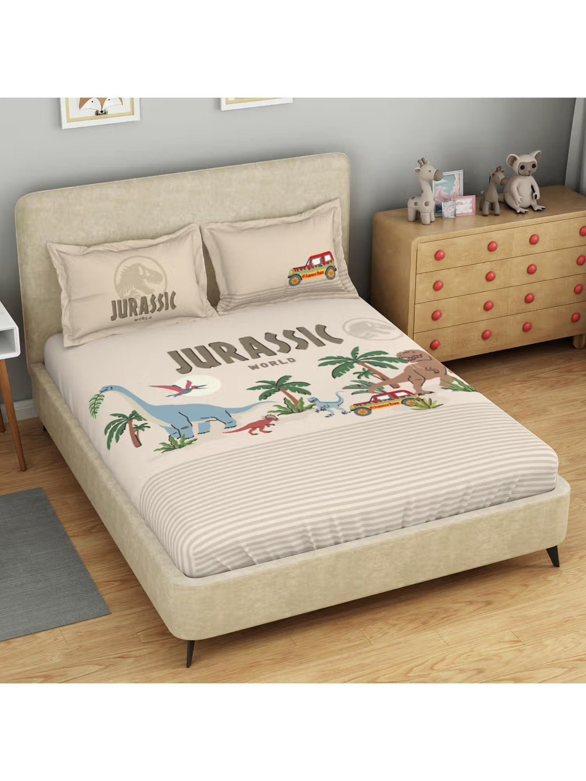 SPACES Kids Jurassic World Super King Bedsheet Set | 100% Cotton
