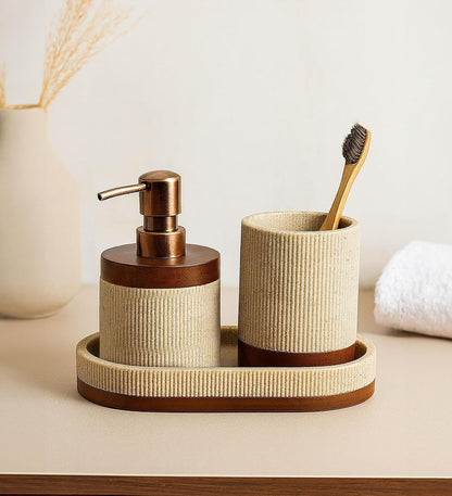 Obsessions Ribbed Stone-Effect Bathroom Set | 3-Piece Vanity Organizer