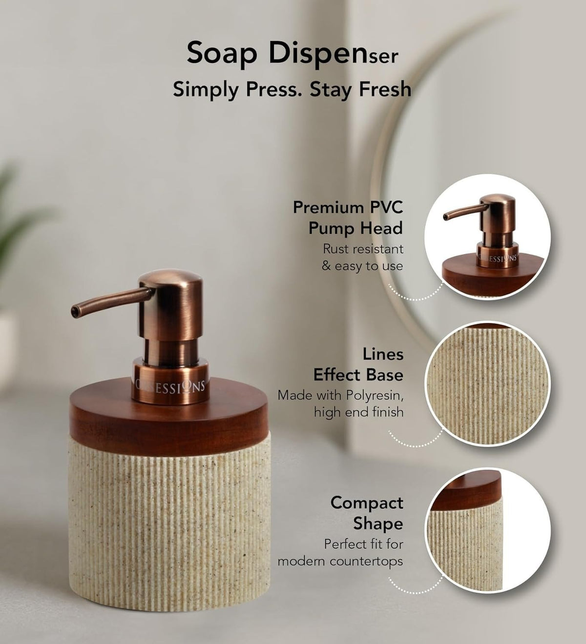 Obsessions Ribbed Stone-Effect Bathroom Set | 3-Piece Vanity Organizer