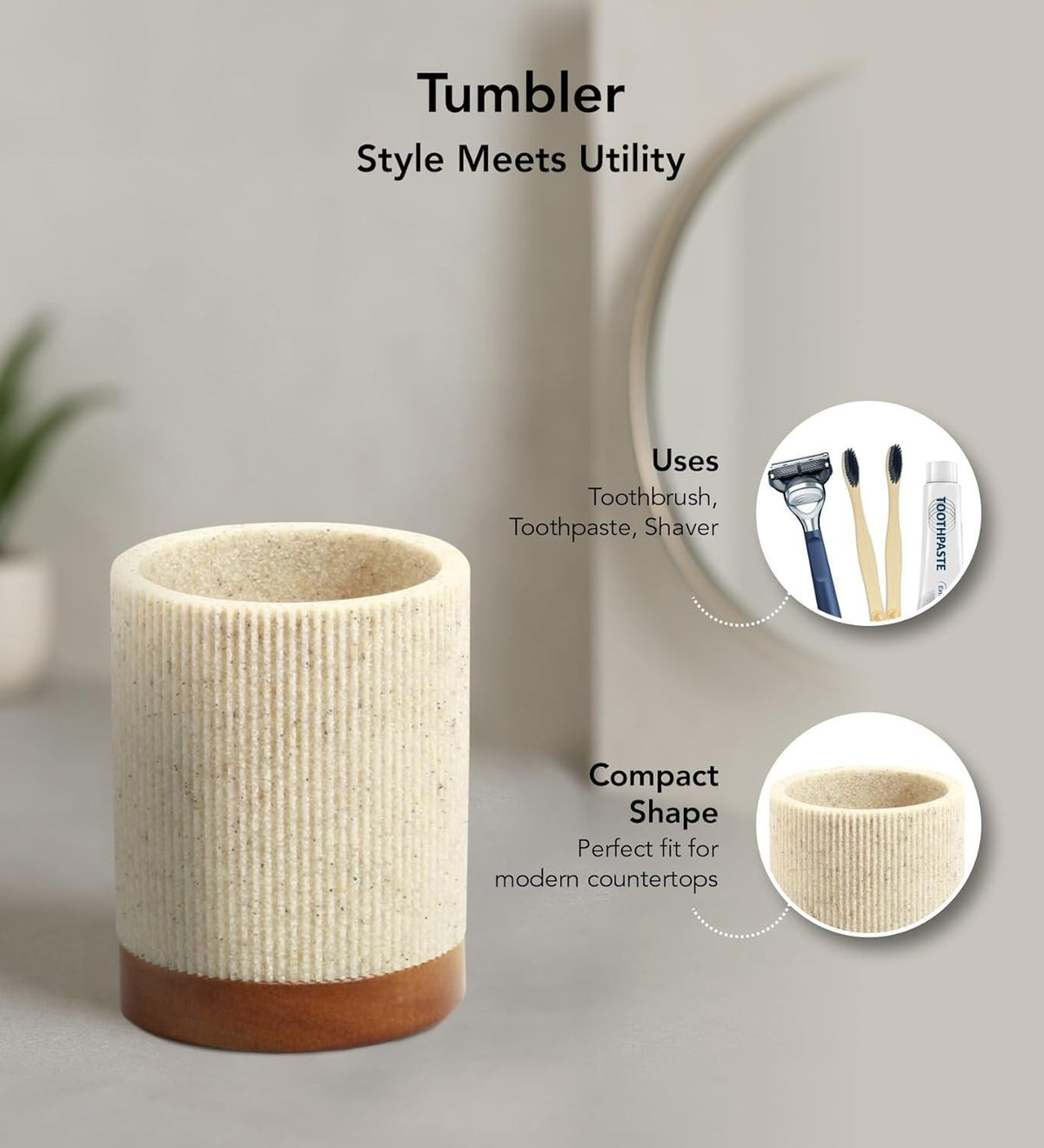 Obsessions Ribbed Stone-Effect Bathroom Set | 3-Piece Vanity Organizer