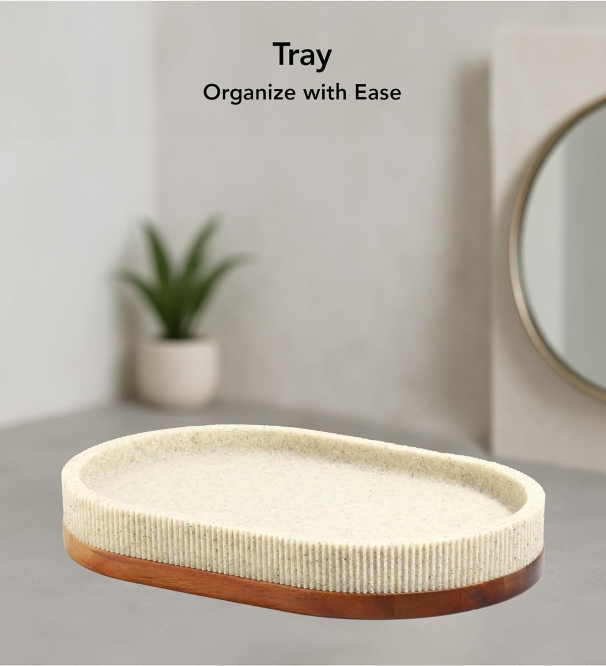 Obsessions Ribbed Stone-Effect Bathroom Set | 3-Piece Vanity Organizer