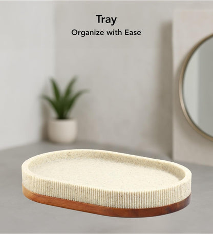Obsessions Ribbed Stone-Effect Bathroom Set | 3-Piece Vanity Organizer