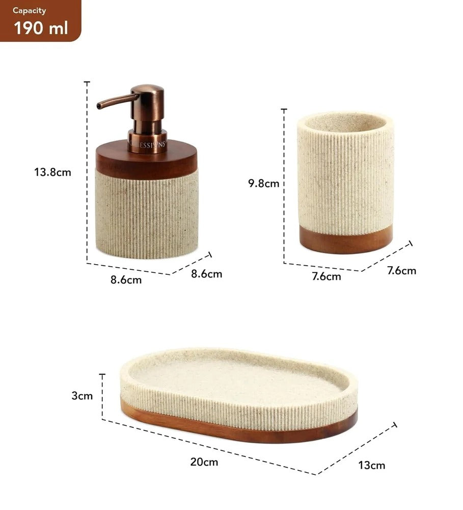 Obsessions Ribbed Stone-Effect Bathroom Set | 3-Piece Vanity Organizer